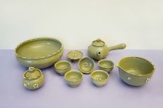 Teeset (5 Pers.), grün Celadon, Blumen