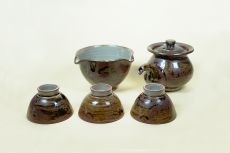 Green Tea Set for 3 persons, Dark Brown