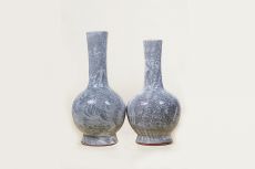 Vase Set (Horibyung), hellgrau mit Blumen