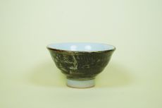 Teetasse (K), dunkelbraun, schwarz marmoriert