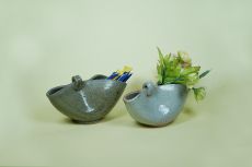 Vase, dunkelgrün-creme