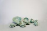 Green Tea Set for 5 persons. Celadon, Lotus