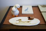 White oval plate with duck paint.