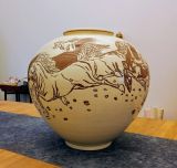 8 Pferde auf der Wiese, grosse keramik vase