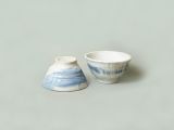 Teetasse, weiß mit hellblauem Dekor