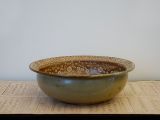 Ceramic Big Bowl, Brown & Floral Deco.