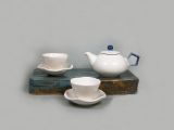 Green Tea set for 2 Persons, White with Blau Deco.