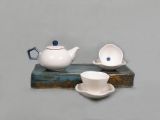 Small Teapot, White with Blue Deco.