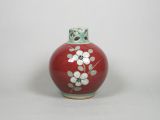 Korean traditional Vase, celadon, Red with Flower Deco.