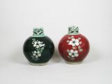 Korean traditional Vase, celadon, Red with Flower Deco.