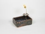 Einzelne single Vase, D Braun mit Blaue Blume Deko